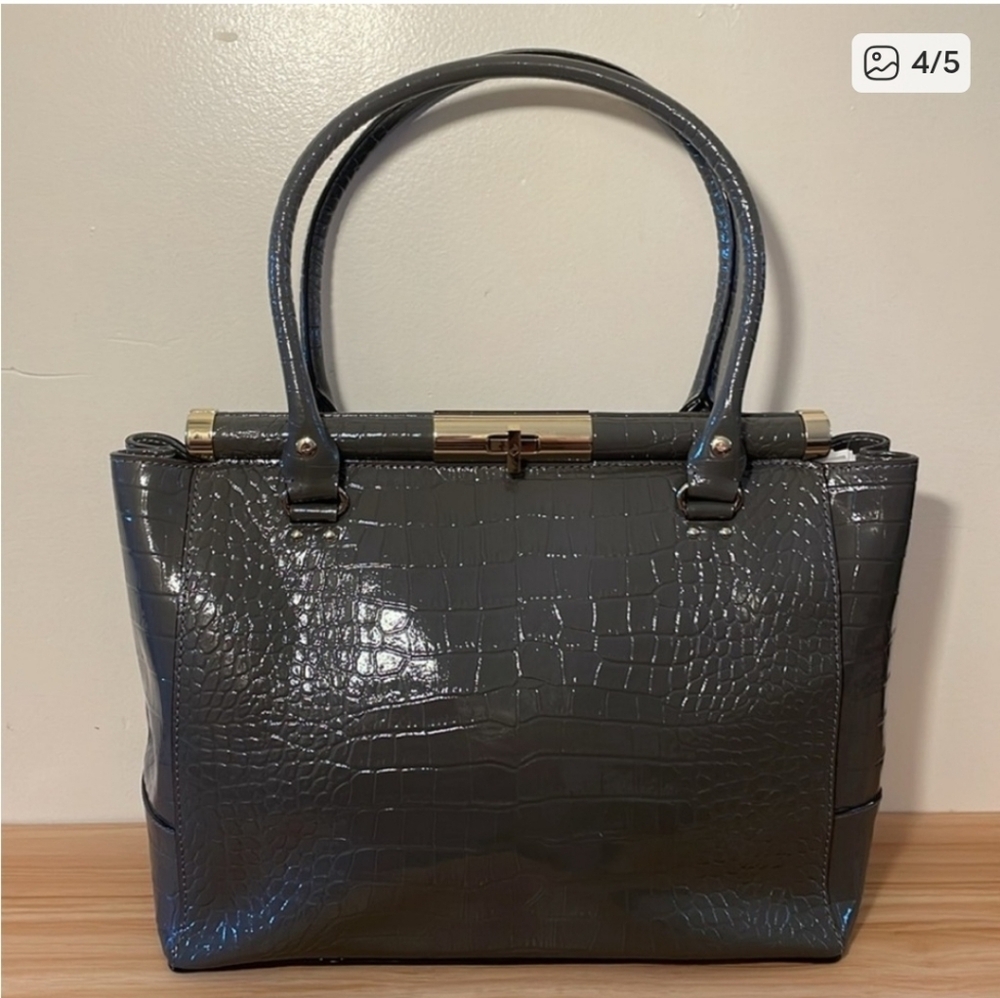 Kate Spade Knightsbridge Graphite Croc-Embossed Tote